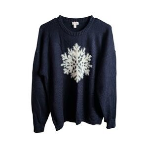 Classic Navy Snowflake Crew Neck Sweater